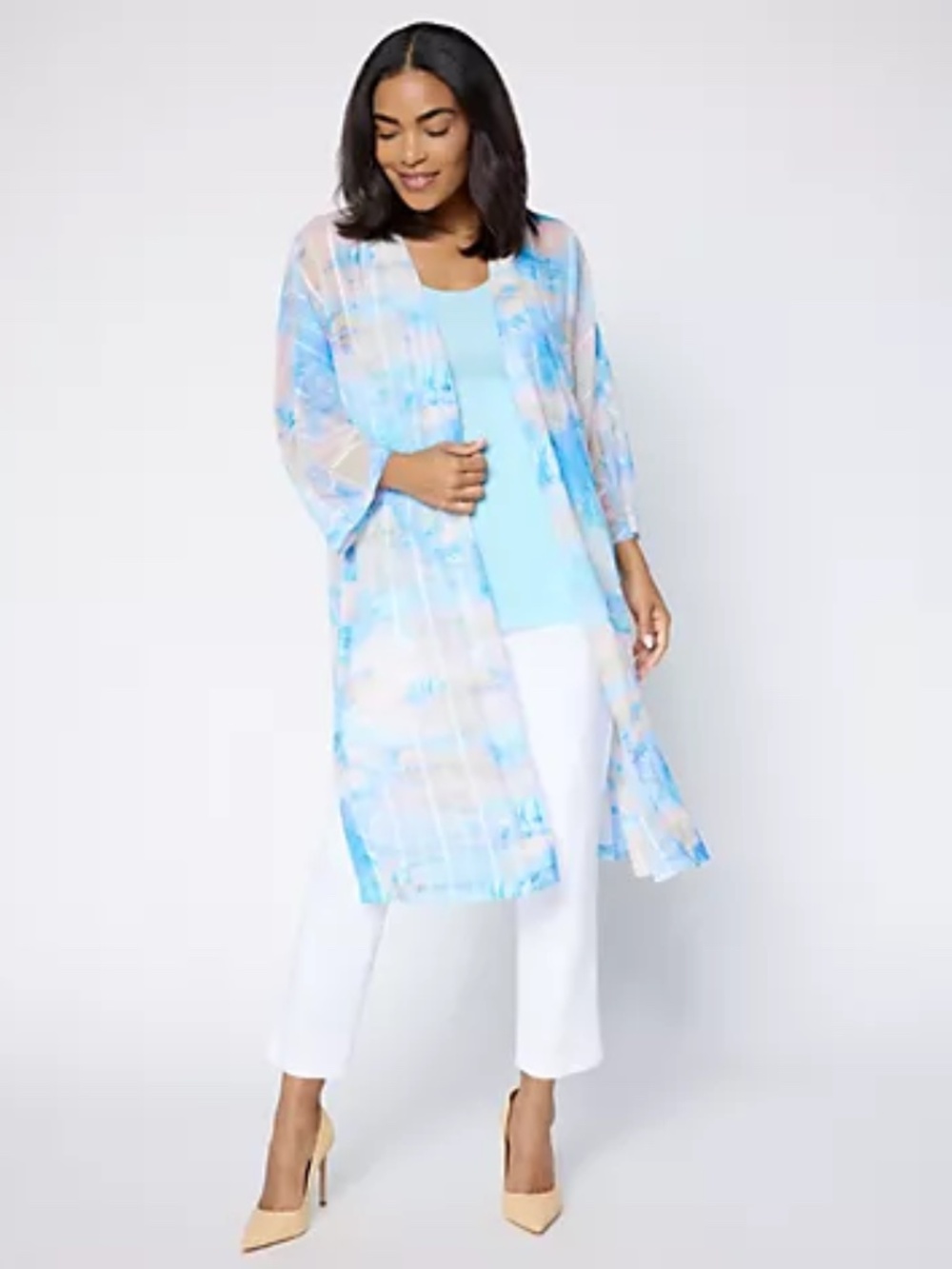 Dennis Basso Regular Print Ribbon Stripe Topper, Ocean Sz XL a719837